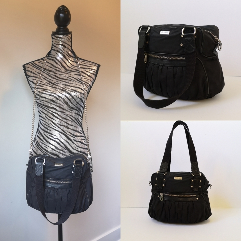 Sonia Rykiel Black Pleated Nylon Satchel